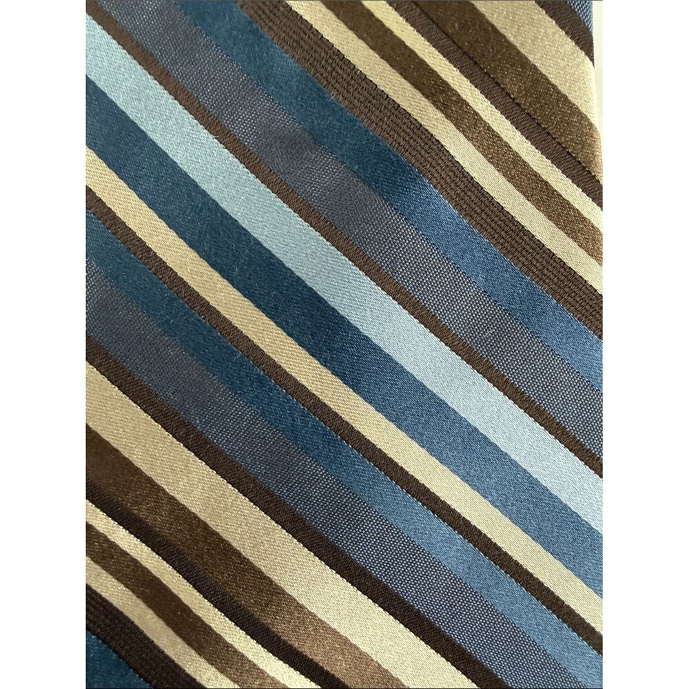 JOSEPH ABBOUD Blue Tan Brown Stripe Men's Tie Silk